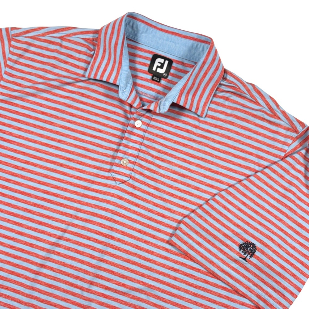 FootJoy Mens ProDry Multi-Stripe Golf Polo Shirt Red Blue XL Palm Tree